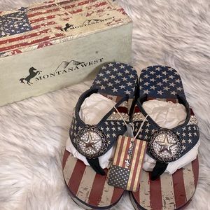 Montana west American flag rhinestone sandals with star emblem. Brand new sz10
